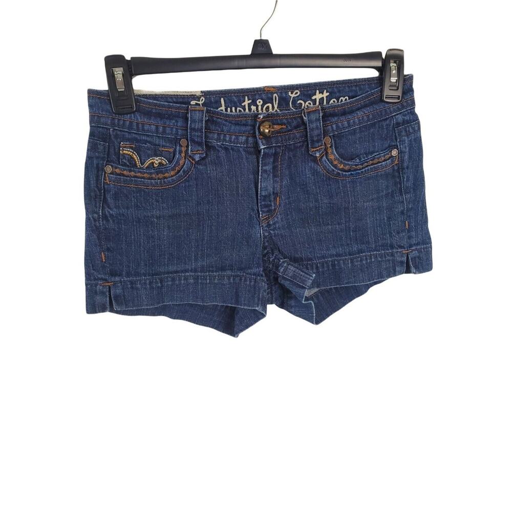 Industrial Cotton Shorts 5 Womens/Juniors Dark Wash Mid Rise Denim Pockets Summe